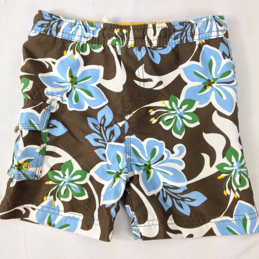 Place 1989 Boys Toddler Swim Trunk Shorts Brown & Blue Tropic Size 24 Months